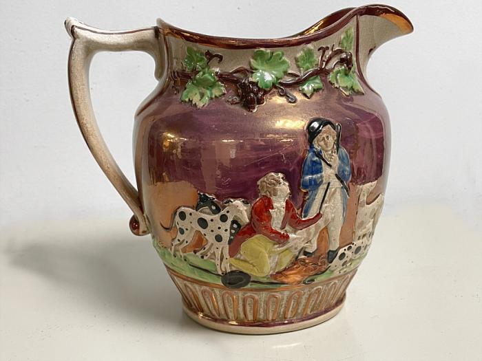 Staffordshire purple luster sporting jug c1815