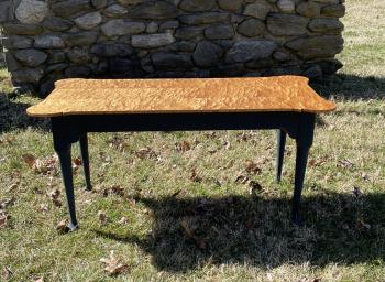 Image of Artisan tiger maple coffee table with blue base