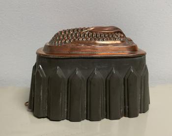 Image of 19thc English tin copper top corn mold