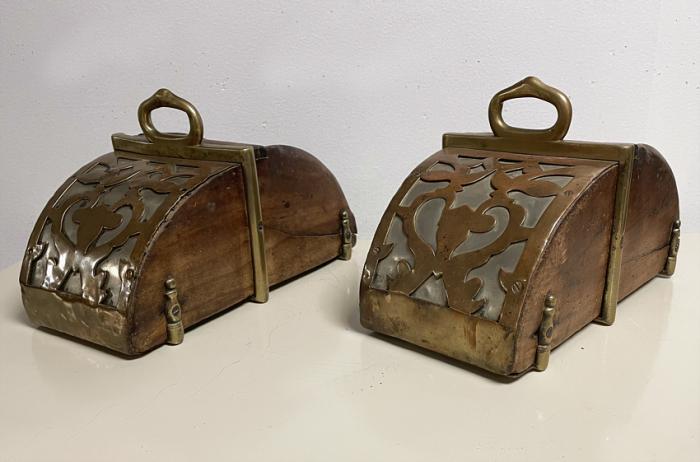 Spanish 18thc stirrups brass and steel on wood