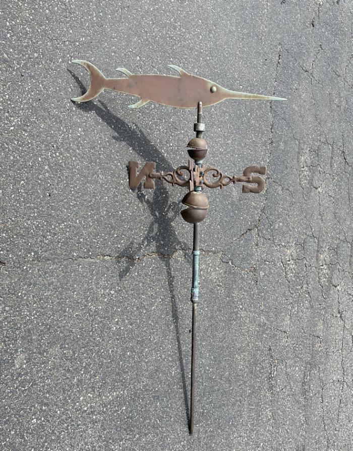 Vintage copper swordfish weathervane c1930