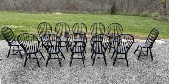 Image of Set of 12 black country Windsor chairs c1920
