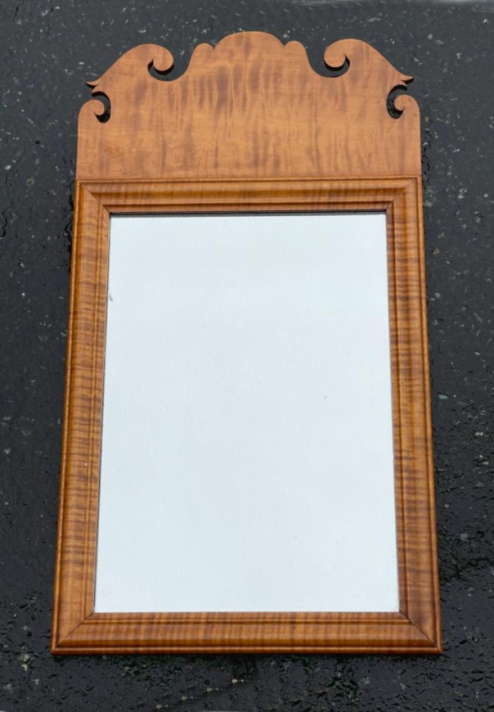 Tiger maple small mirror in Queen Anne style