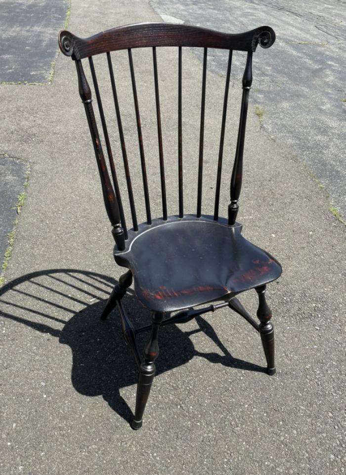 D R Dimes fan back chair in crackle black paint