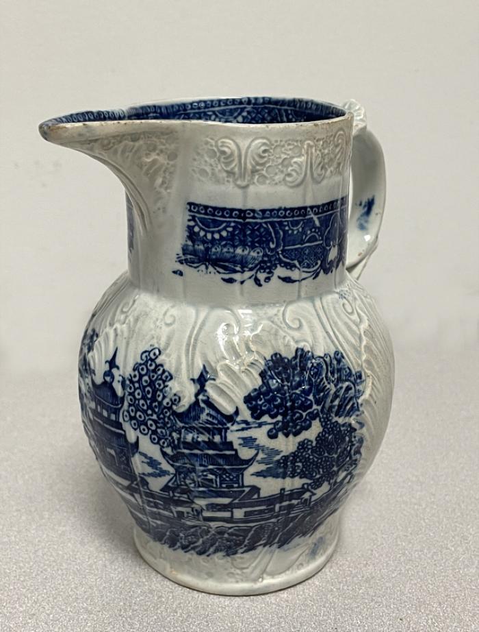 Staffordshire blue and white Chinoiserie jug c1800