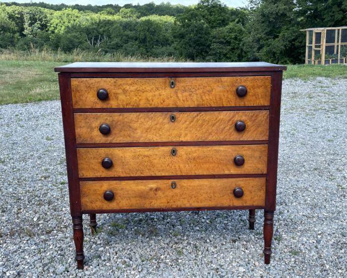 Early Maine chest with solid birdseye maple drawers