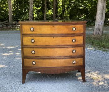 Image of Tiger maple and mahogany bow front chest c1920