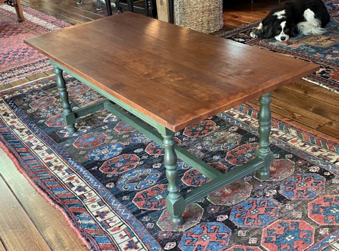 Eldred Wheeler cherry coffee table with green base
