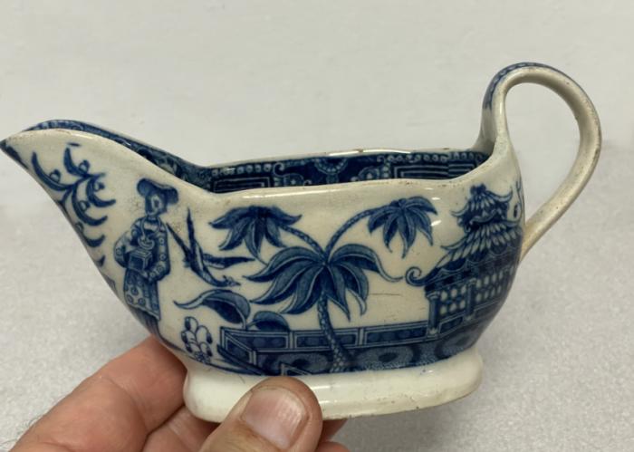 Rainforth Staffordshire blue and white sauce boat