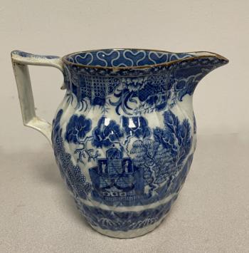 Image of Staffordshire blue and white earthenware jug c1820