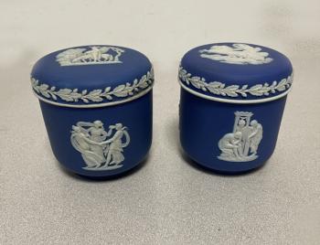 Image of 19thc Wedgwood blue jasperware vanity jars