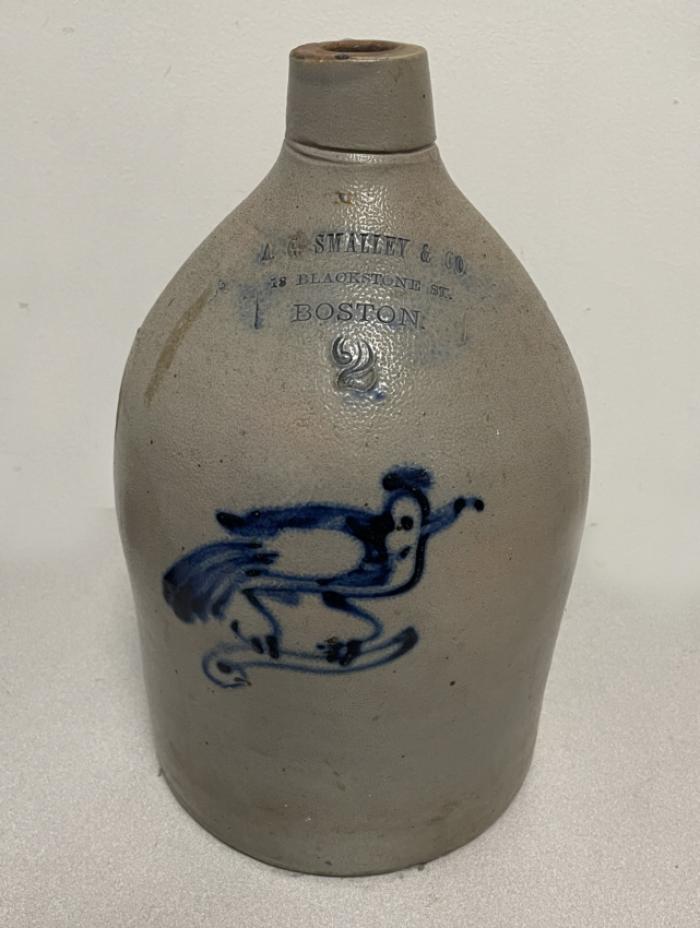 A G Smalley and Co stoneware jug with bird c1850