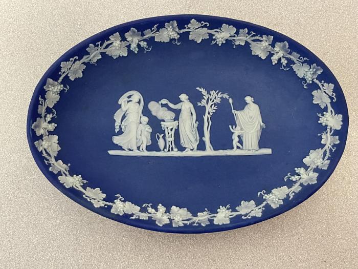 19thc Wedgwood blue Jasperware oval dish