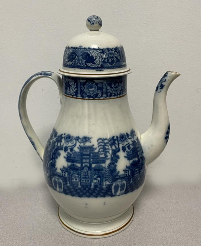 Rare Staffordshire blue and white coffee pot c1795