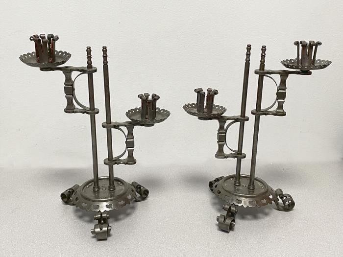 Rare Arts and Crafts wrought steel candlestickss c1900