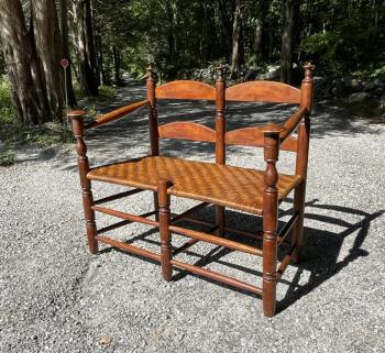 Image of Vintage Stickley deacons bench with splint seat