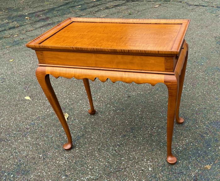 Eldred Wheeler tiger maple tea table with slides