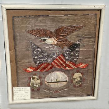 Image of Japanese silkwork American eagle and flag embroidery