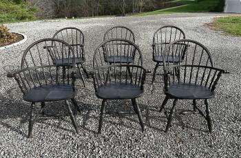 Image of D Derby and company set of 6 Windsor arm chairs  in black c1900