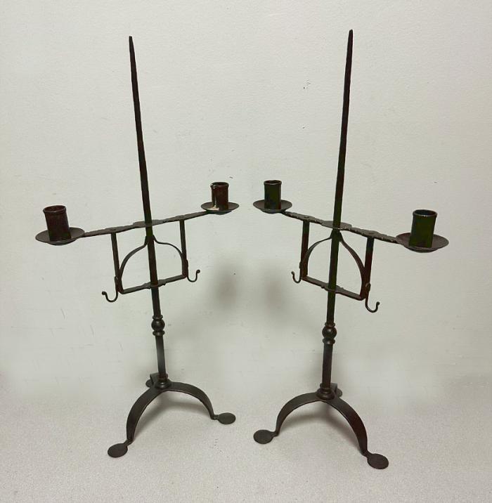 Early American style wrought iron candlesticks