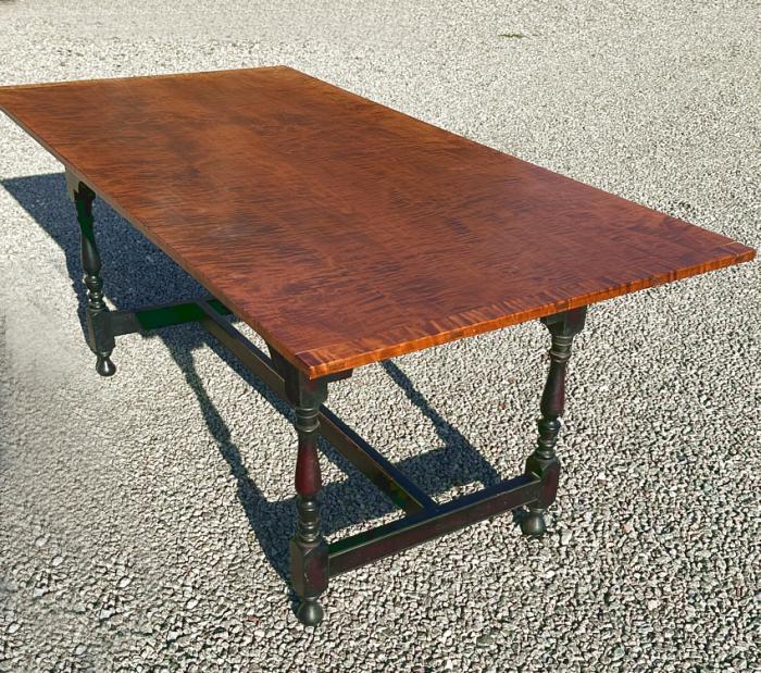 Treharn tiger maple harvest table with 2 leaves
