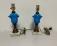 Pair of turquoise blue oil lamps c1900