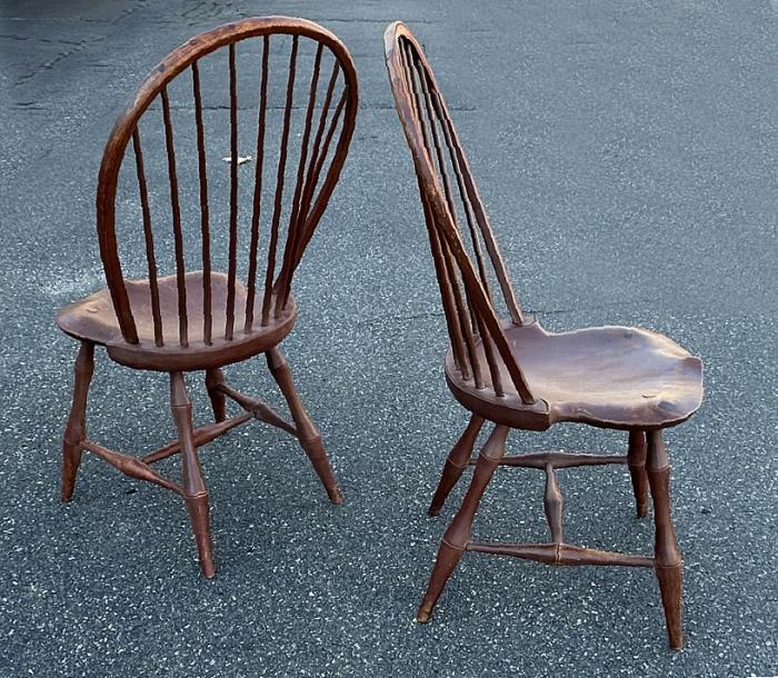 D R Dimes bamboo Windsor chairs in crackle red