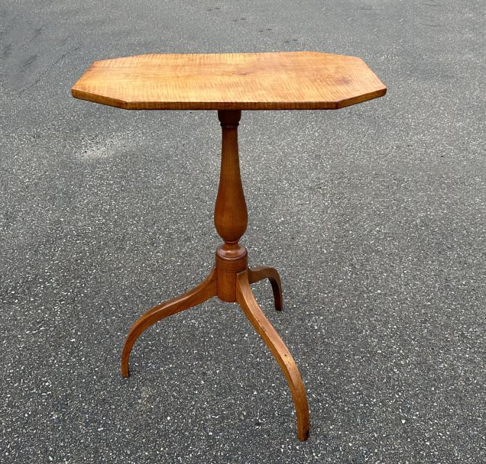 Tiger maple tilt top candle stand c1800