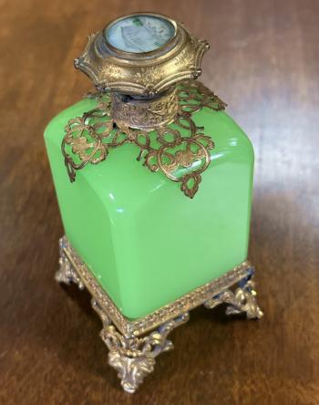 Image of Antique French green opaline perfume bottle c1860