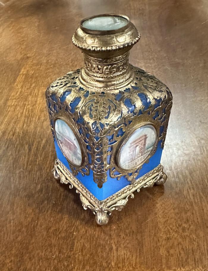 Antique French blue opaline perfume bottle c1860