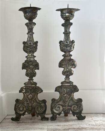 Image of Italian baroque silvered altar prickets