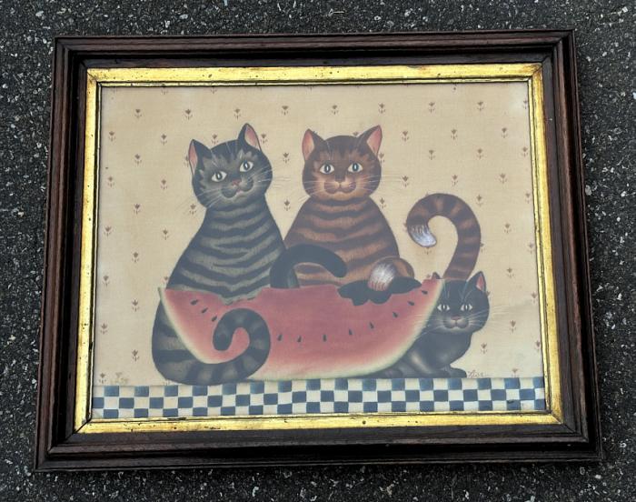 Folk art theorem painting of cats by Lisa E Kearney