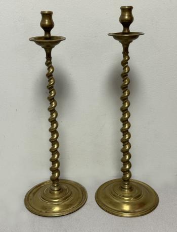 Image of English brass spiral twist candlesticks c1880