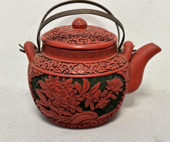 Chinese cinnabar over earthenware teapot