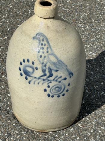 Image of Cobalt blue stoneware jug with  bird