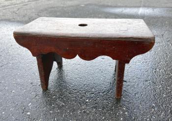 Image of Early American pine footstool with red wash c1800