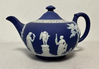 Image of Wedgwood blue jasperware teapot