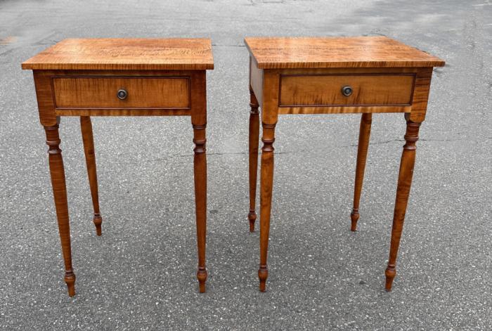 Matched pair D R Dimes tiger maple stands