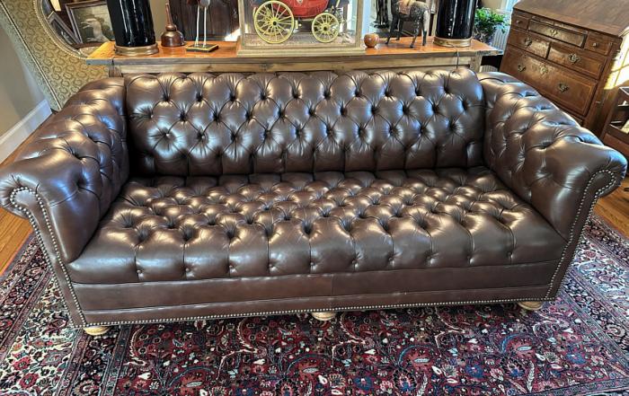 Chesterfield brown leather sofa