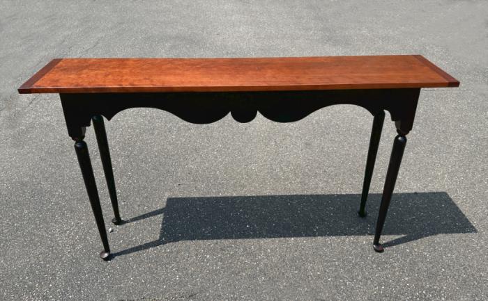 D R Dimes cherry sofa table on crackle black base