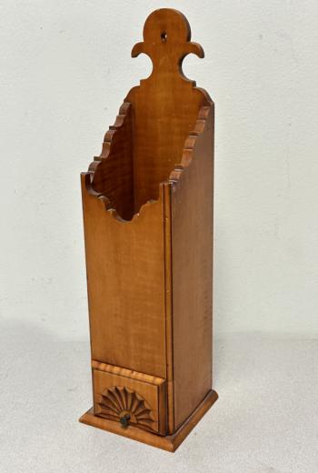 Image of Eldred Wheeler tiger maple pipe box with shell carved drawer