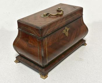 Image of Antique French bombe form tea caddy with brass inlay
