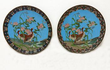 Image of Japanese cloisonne chargers with geese c1880