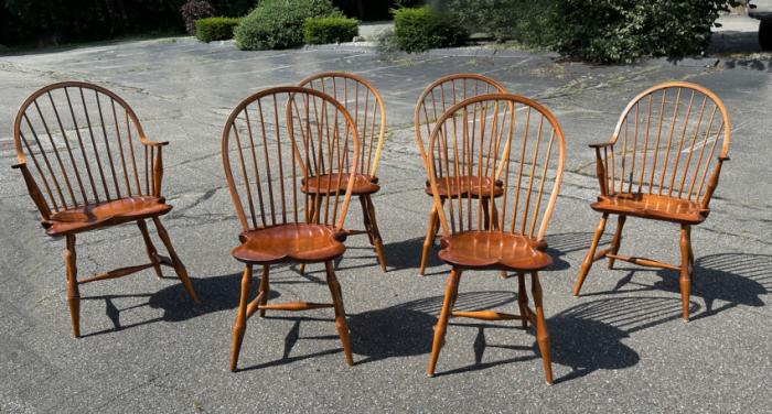 Set of 6 D R Dimes bamboo Windsor chairs