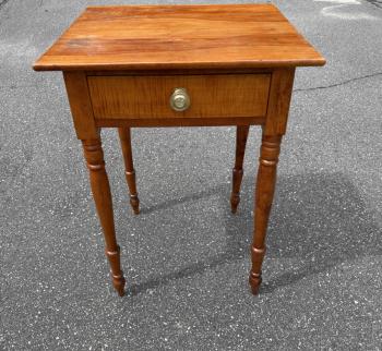 Image of Country Sheraton work stand in maple and tiger maple c1830