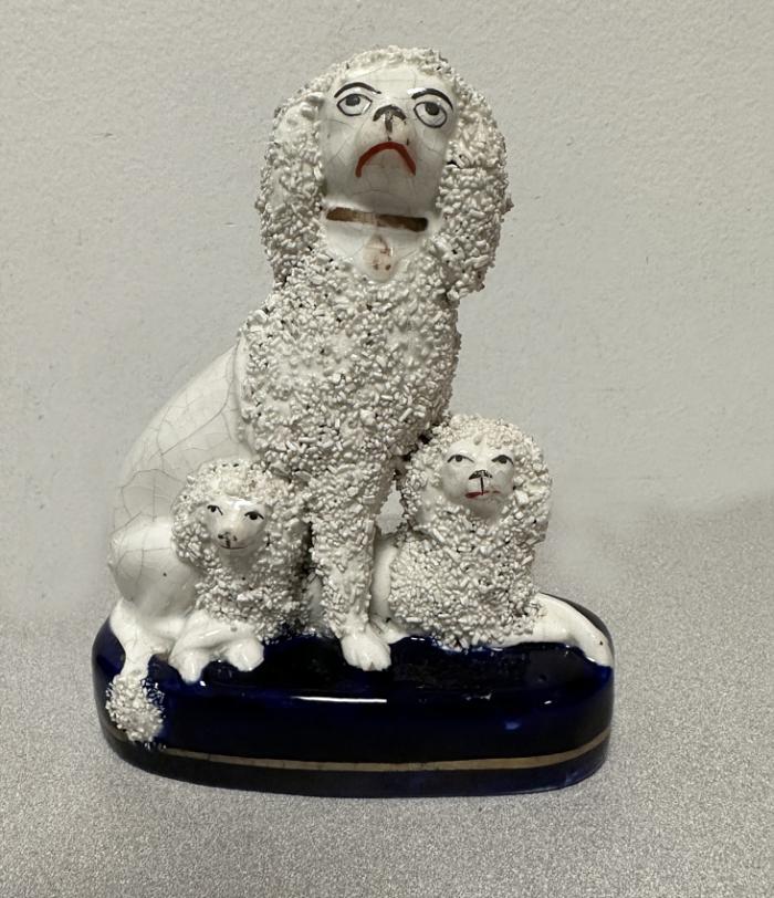 19thc Staffordshire poodle and puppies