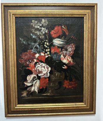 Image of 19thc Dutch still life oil painting of flowers