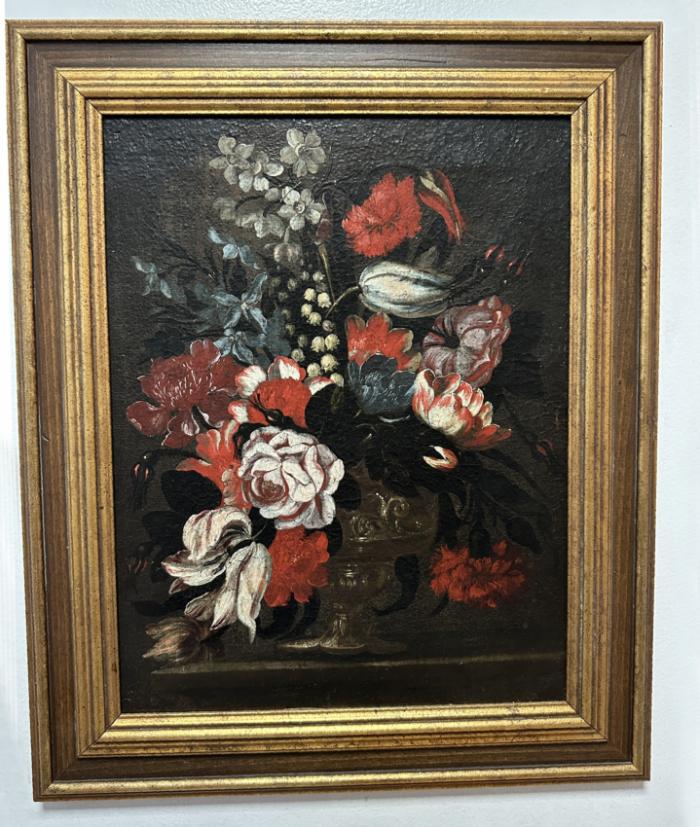 19thc Dutch still life oil painting of flowers