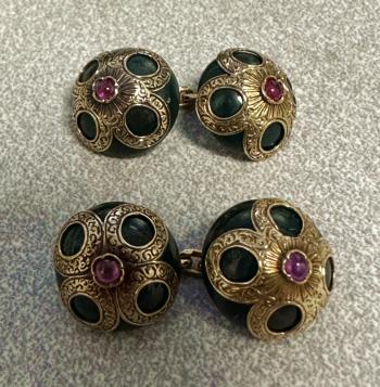 Image of French bloodstone cufflinks in 18K gold