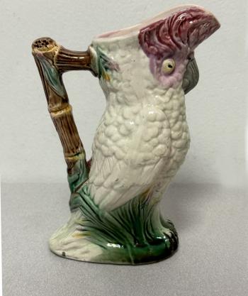 Image of Antique English majolica cockatoo jug